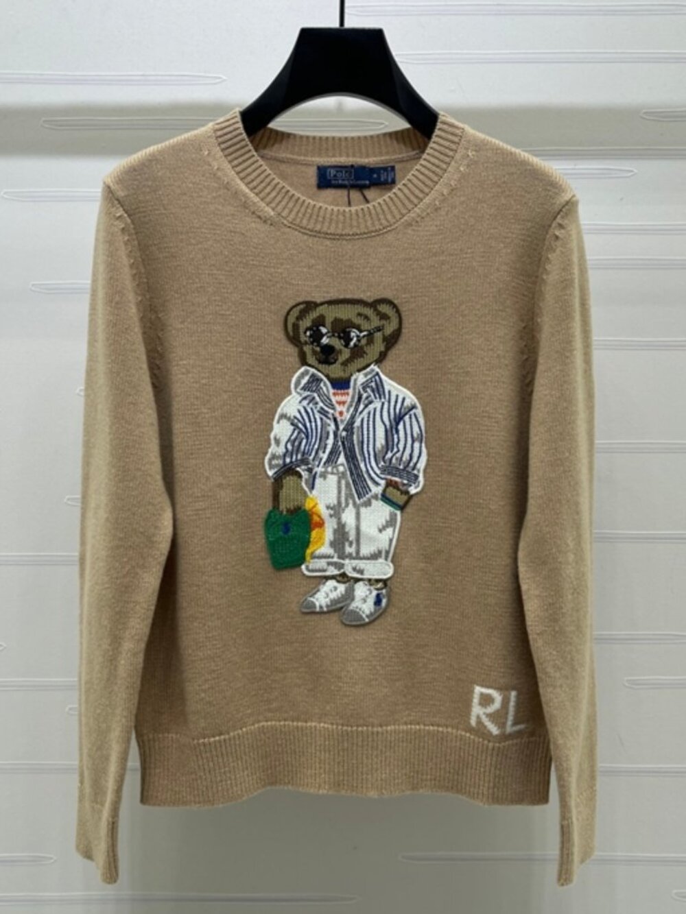 Polo Ralph Lauren Camel Polo Bear Crewneck Knit Sweater Size M